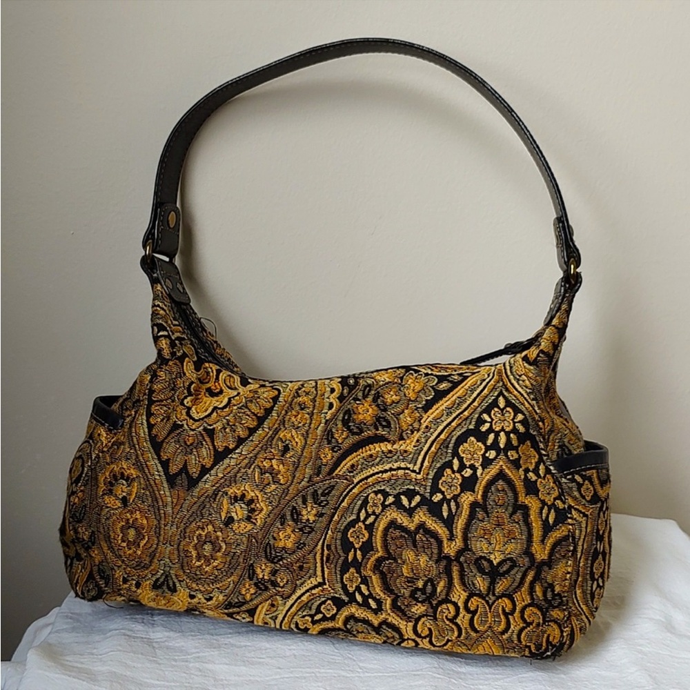 🔥HP🔥Fossil Tapestry Leather Trim Satchel Purse Handbag